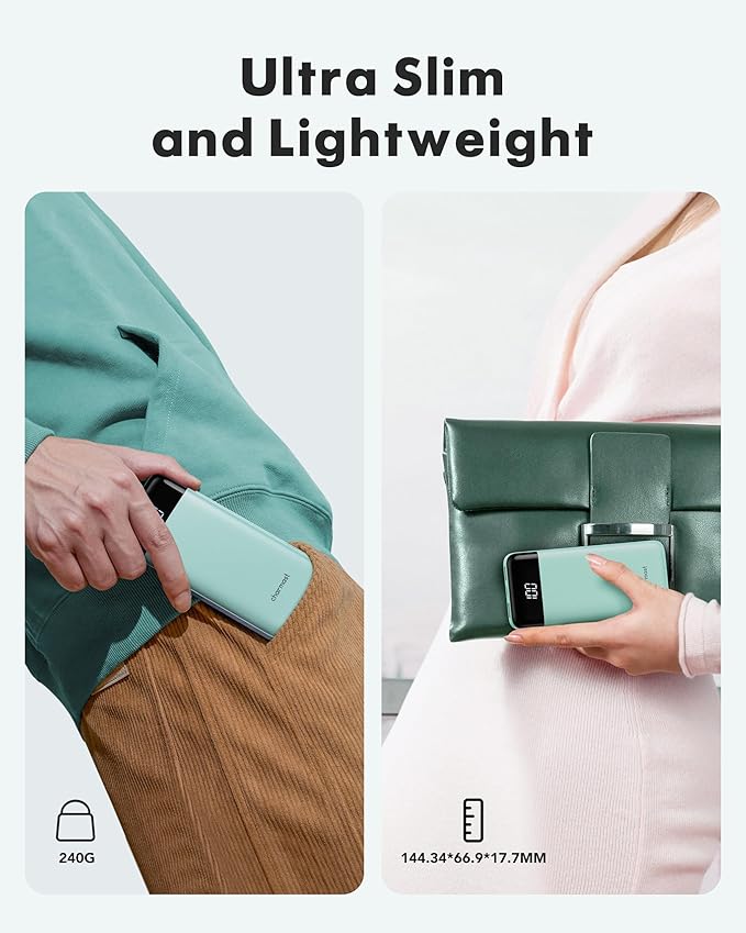 charmast Portable Charger with Built in Cables, Power Bank with Cords Wires, Slim 10000mAh Travel Battery Pack 6 Outputs 3 Inputs 5A Fast Charging for Samsung Google Pixel LG Moto iPhone iPad