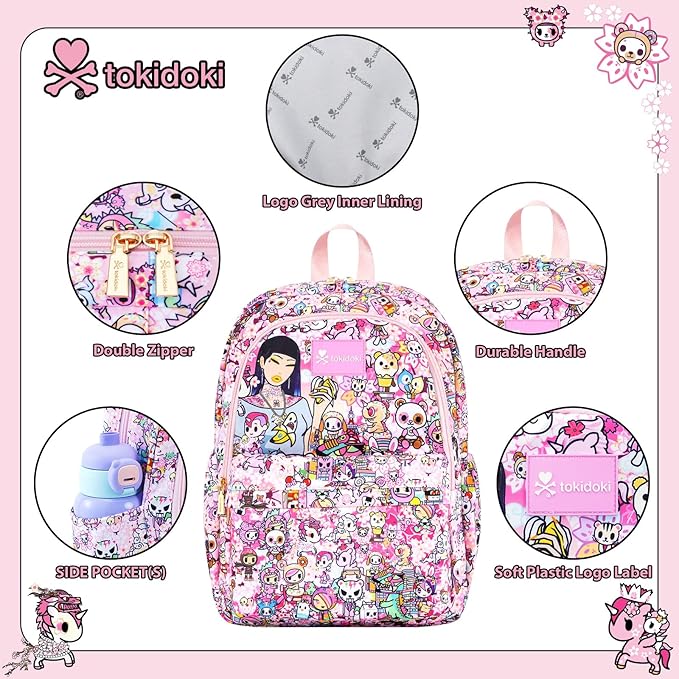 Tokidoki Unicorno Backpack Laptop Backpack for Women, Cartoon Pink Backpack Large Carry on Backpack College Bookbag Casual Daypack for Travel Outdoor Sports Hiking(Hanami Picnic)