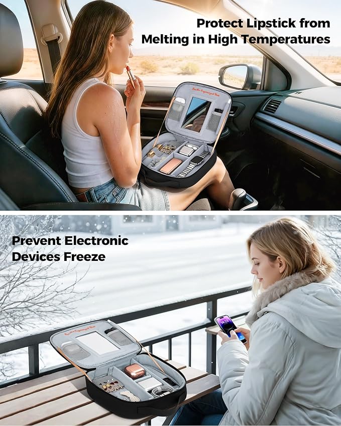 MATEIN Fireproof Travel Electronic Organizer for Women, 2-in-1 Tech Cable Organizer Pouch & Makeup Bag with Mirror, Water Resistant Portable Storage for Cosmetics, Charger, Electronics Accessories