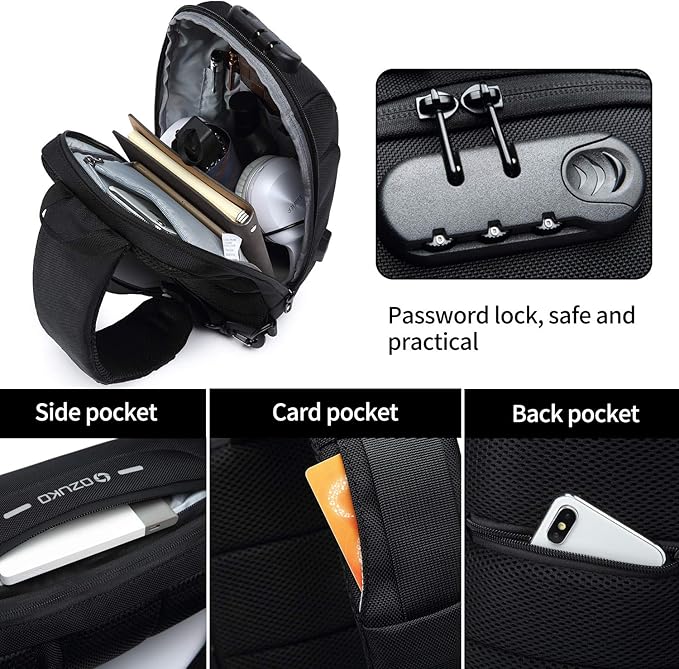 FANDARE New Men Sling Bag Anti-theft Crossbody Bag Chest Pack with Password Lock,USB, Reflective Stripe Shoulder Bag for Cycling Camping Riding Hiking Waterproof Polyester Camo