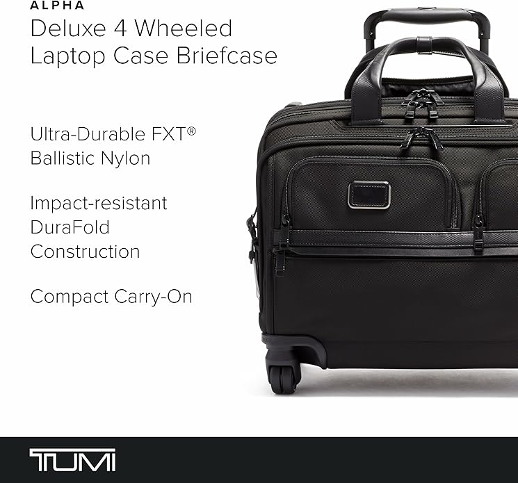 TUMI - Alpha Deluxe 4 Wheeled Laptop Case Brief - Laptop Bag with Wheels - Travel Briefcase with Expandable Design