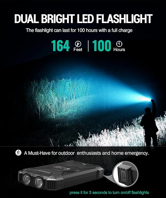 BLAVOR Solar Power Bank 10,000mAh, Portable Wireless Charger, 20W Fast Charging External Battery Pack with USB C for Cell Phones, Solar Panel Charging with Dual Flashlight for Camping