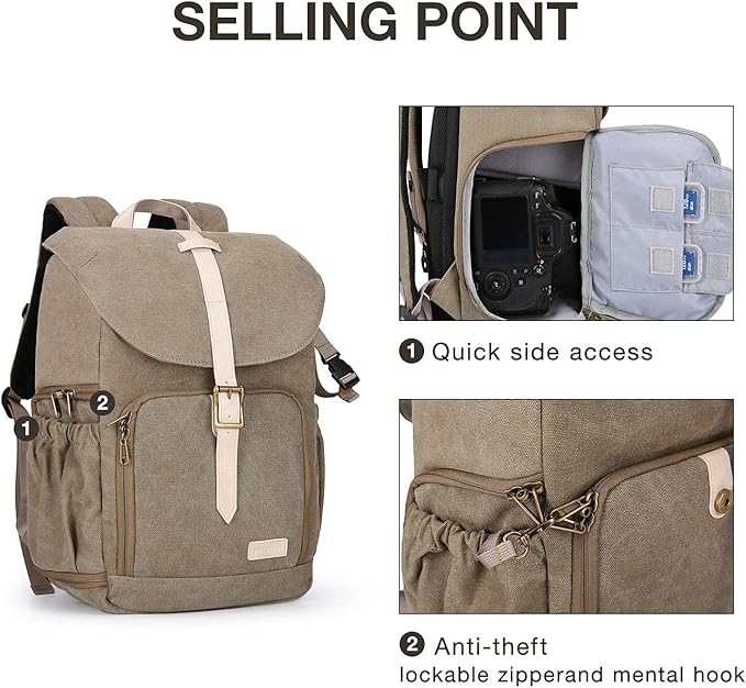 BAGSMART Camera Backpack, DSLR SLR Waterproof Camera Bag with 15 Inch Laptop Compartment & Tripod Holder & Rain Cover, Green