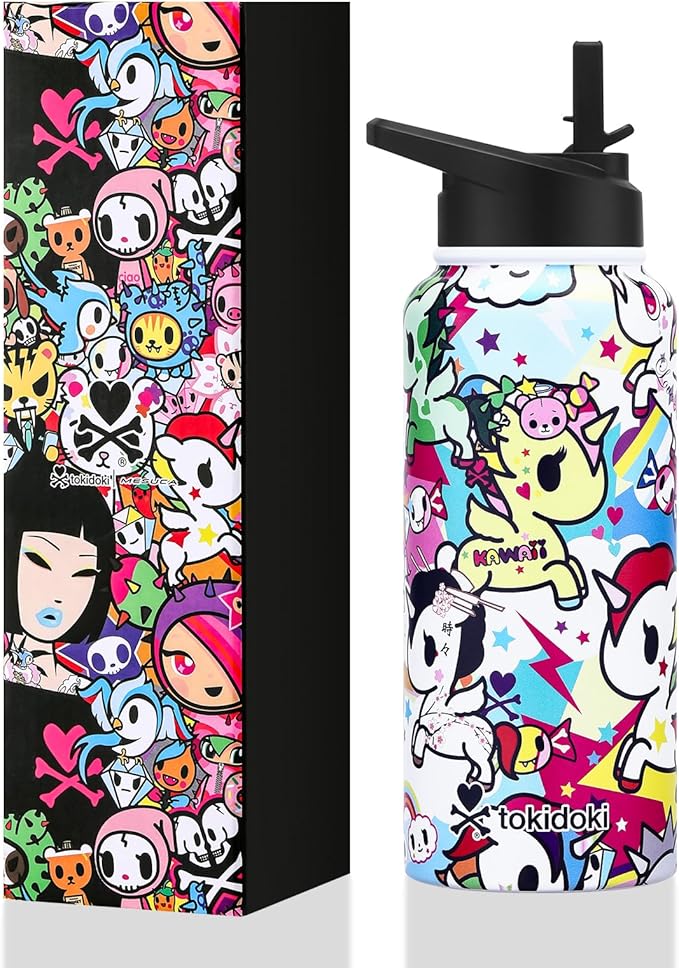 Tokidoki Unicorno 32OZ Water Bottle with straw Anime Cartoon Reusable Insulated Water Bottle Cup Tumbler with Leak Proof Flip for Outdoor Gym (unicorno-01)