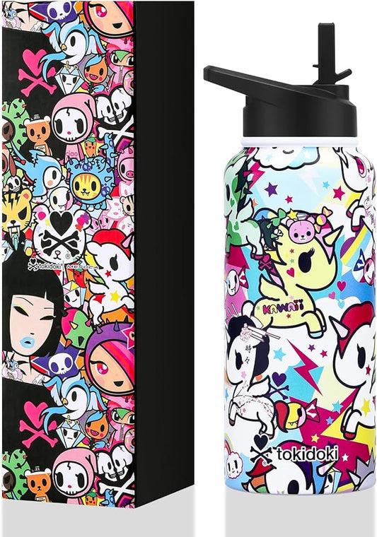 Tokidoki Unicorno 32OZ Water Bottle with straw Anime Cartoon Reusable Insulated Water Bottle Cup Tumbler with Leak Proof Flip for Outdoor Gym (unicorno-01)