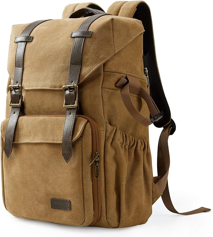 BAGSMART Camera Backpack, DSLR Camera Bag, Waterproof Camera Bag Backpack for Photographers, Fit up to 15" Laptop with Rain Cover and Tripod Holder, Khaki