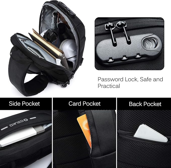 FANDARE Anti-theft Sling Bag New Men Crossbody Bag fit 10.5 inch tablet Women Chest Pack with USB Charging Port Shoulder Bag for Cycling Camping Riding Hiking Daypacks Waterproof Polyester Red A