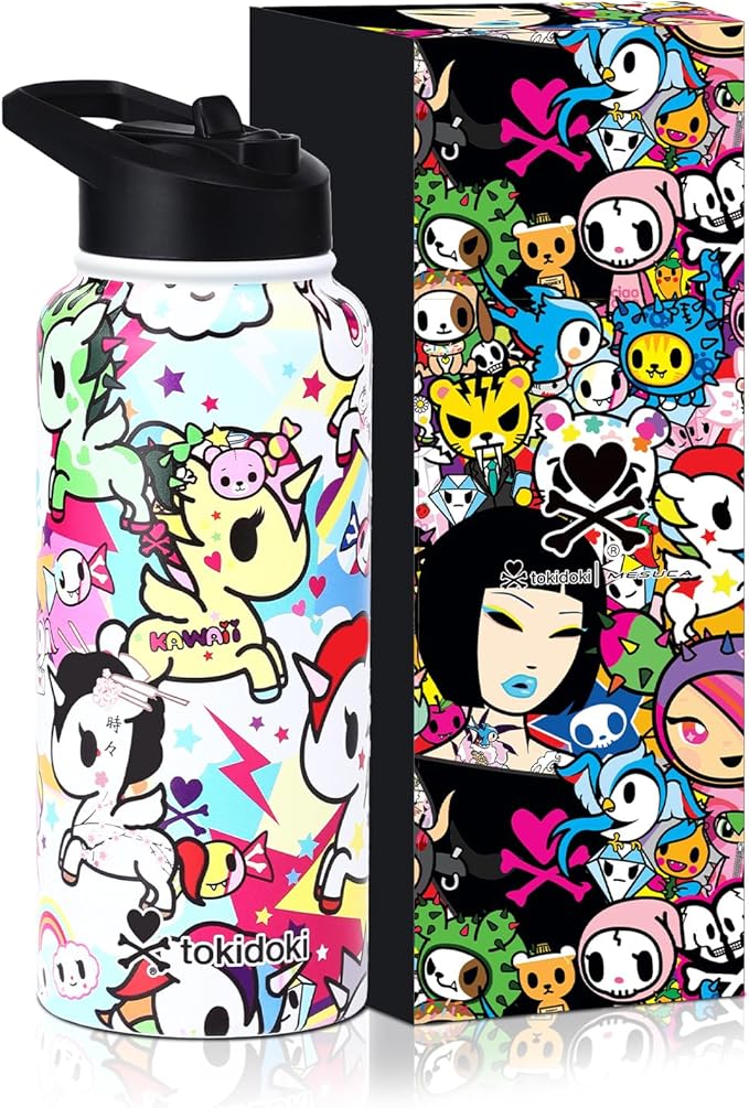 Tokidoki Unicorno Bottle 32oz Insulated Stainless Steel Water Bottle Reusable Vacuum Insulated Water Bottle Tumbler with Leak Proof Flip Bottle for Travel Office Gym (rainbow unicorno)