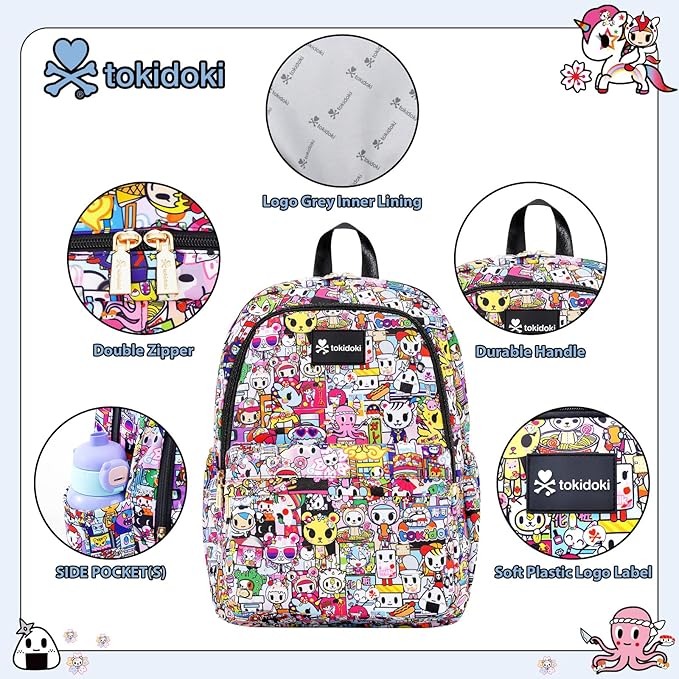 Tokidoki Unicorno Backpack Laptop Backpack for Women, Cartoon Black Backpack Large Carry on Backpack College Bookbag Casual Daypack for Travel Outdoor Sports Hiking(Kawaii Metropolis)