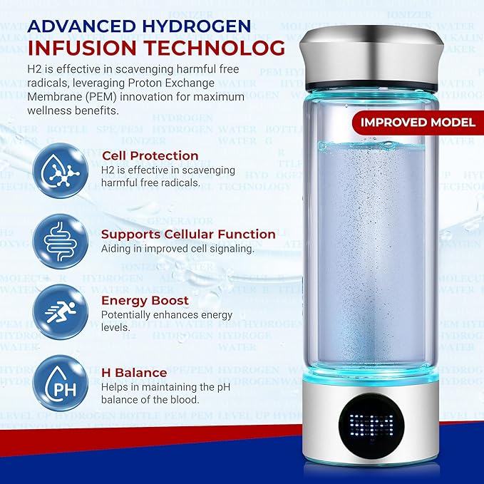 2026 New Hydrogen Generator Water Bottle SPE PEM Technology Water Ionizer (Classic, Silver - LED)