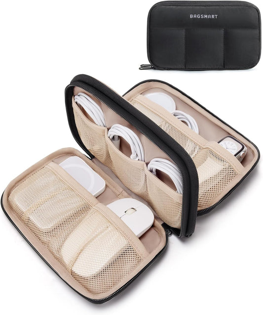 BAGSMART Electronics Organizer Travel Case, Cord Storage for Chargers Cables Phones, Compact Tech Accessories Pouch, Black