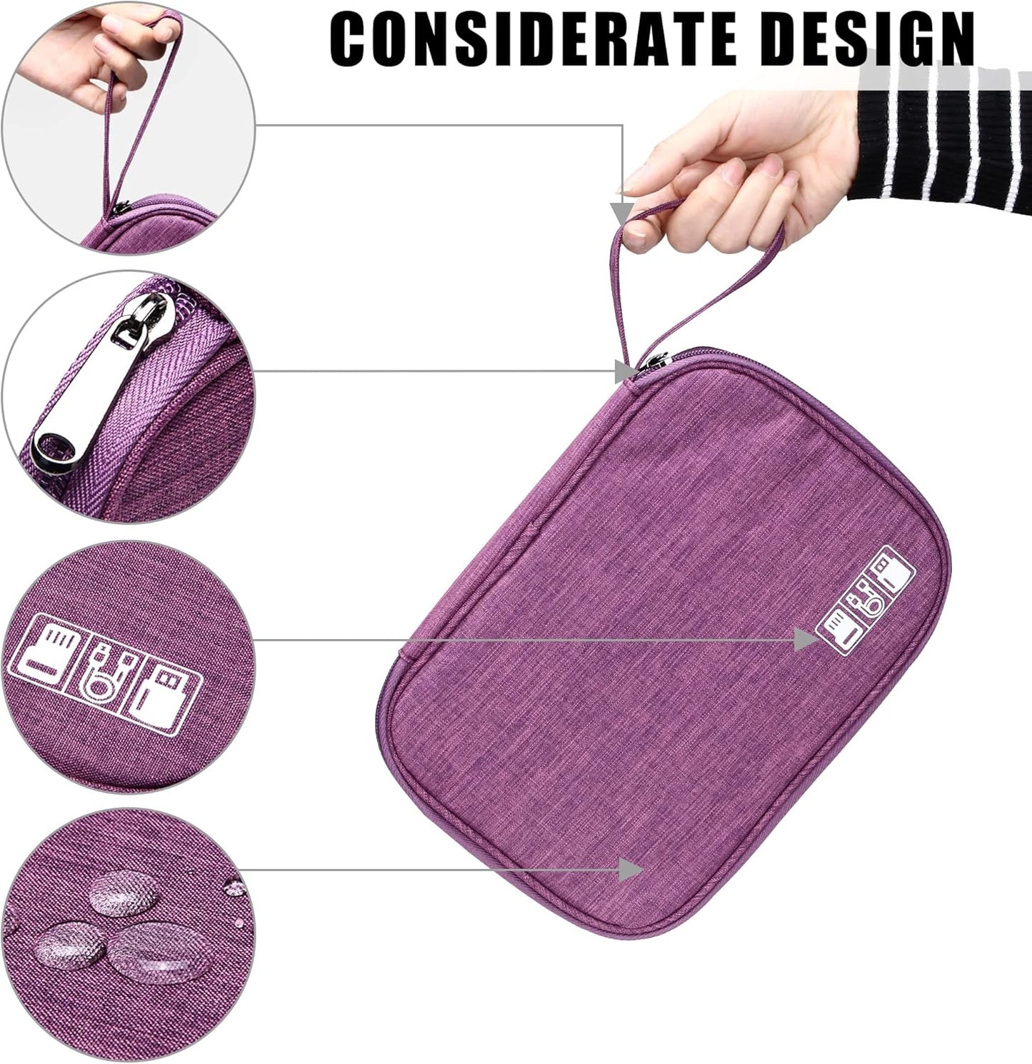 CILLA Travel Cord Organizer Case, Portable Waterproof Storage Bag for Charger, Cord, USB, Power Bank, Earphone, SD Card, Travel Essentials