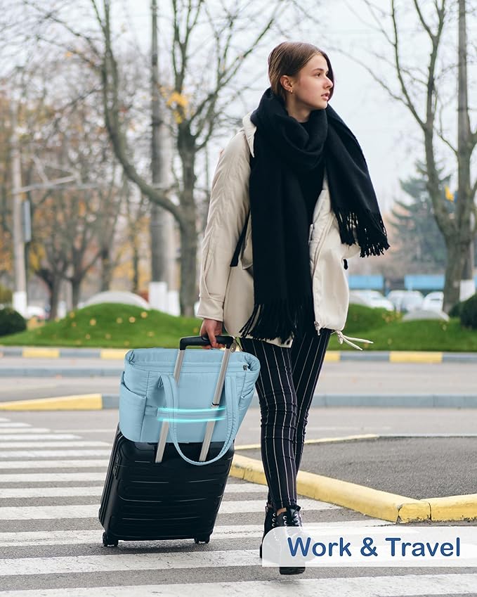 TOPDesign Puffy Tote Bag for Women with Cup Holder & Laptop Compartment & Cosmetic Bag & Trolley Sleeve for Work, Travel