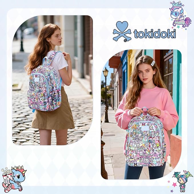 Tokidoki Unicorno Backpack Laptop Backpack for Women, Cartoon Blue Backpack Large Carry on Backpack College Bookbag Casual Daypack for Travel Outdoor Sports Hiking(Candy Carnival)