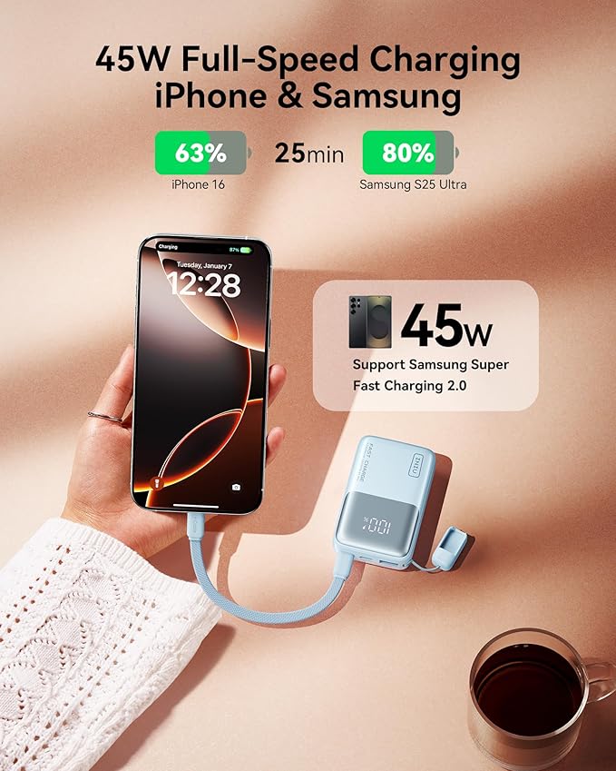 INIU Pocket Size Portable Charger, Ultra Small 10000mAh 45W PD Power Bank, Fast Charging Battery Pack, Travel Essentials Powerbank for iPhone 17 16 Pro Air, Xiaomi 17 Pro Max 16 15 14, Samsung S24 etc
