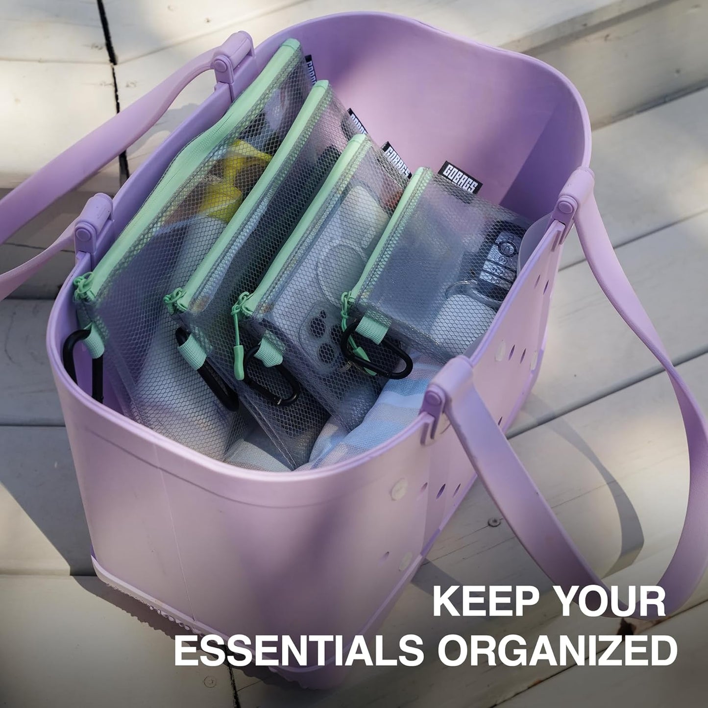 GOBAGS Air Production Multi‑Size Clear Zipper Pouch (4‑Pack) – Cable Organizer & Travel Gear Bag for Electronics, Camera Accessories, Tool Pouch & Small Tech Storage (Mint Green)