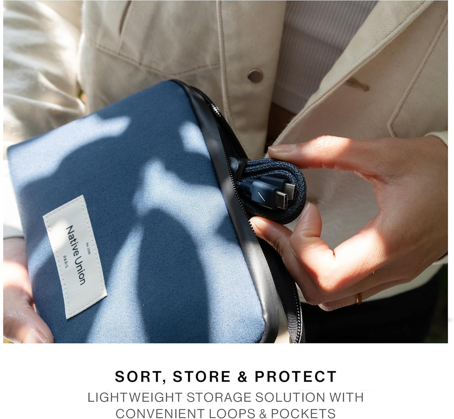 Native Union Stow Lite Organizer W.F.A Tech Organizer – Minimalist Travel Pouch Made of Recycled Materials for Everyday Accessory Storage & Protection – Stores Cables, Chargers & More (Navy)