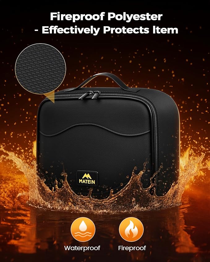 MATEIN Fireproof Travel Electronic Organizer for Women, 2-in-1 Tech Cable Organizer Pouch & Makeup Bag with Mirror, Water Resistant Portable Storage for Cosmetics, Charger, Electronics Accessories