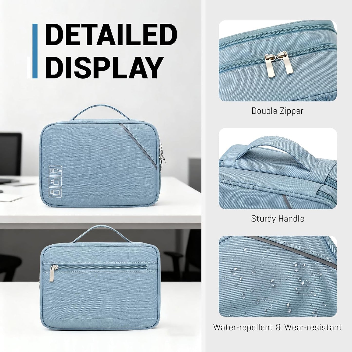 Lanola Travel Cable Organizer Bag, Electronic Accessories Case Portable Double Layer Cable Storage Bag for Cord,phone,Charger, Flash Drive,SD Card,Phone,Power Bank,Personal Items - Grey