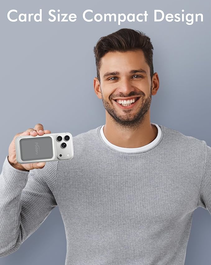 podoru for Magnetic Battery Pack, 5000mAh Magnetic Power Bank with Type-C Cable 20W PD Fast Charging Lighting Input Wireless Portable Charger for iPhone 17/16/15/14/13/12/ All Series-Gray