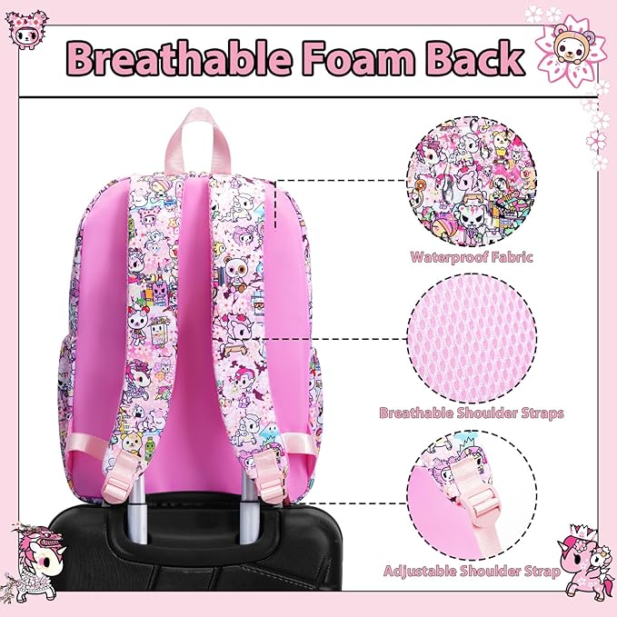 Tokidoki Unicorno Backpack Laptop Backpack for Women, Cartoon Pink Backpack Large Carry on Backpack College Bookbag Casual Daypack for Travel Outdoor Sports Hiking(Hanami Picnic)