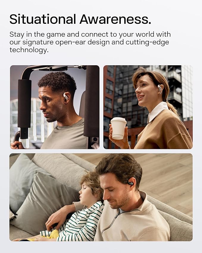 SHOKZ New OpenFit 2+ Open-Ear Headphones, Dolby Audio Enabled, Comfortable Earbuds with Soft Ear Hooks, 48H Playtime, IP55 Water-Resistant, USB-C Fast Charging, Wireless Charging, Carrying Bag, Grey