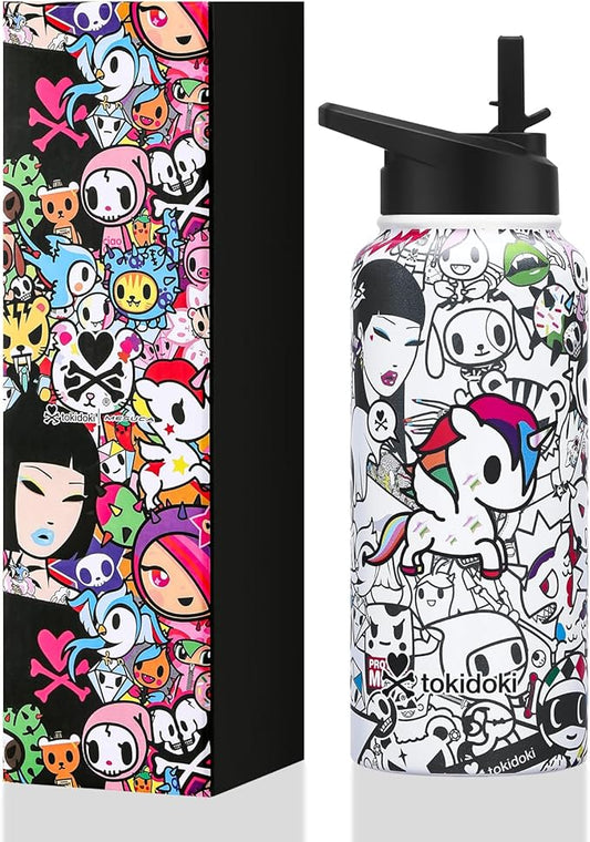Tokidoki Unicorno 32OZ Water Bottle with straw Anime Cartoon Reusable Insulated Water Bottle Cup Tumbler with Leak Proof Flip for Outdoor Gym (BN-allstars)