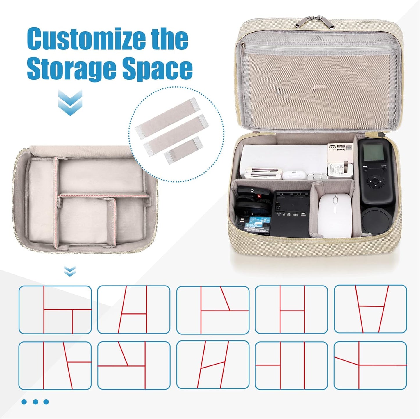 SELLYFELLY Electronics Travel Organizer, Double Layer Cable Organizer Bag Watreproof Electronics Accessories Storage Bag for Cord, Charger, Phone, Power Bank, Hard Drive