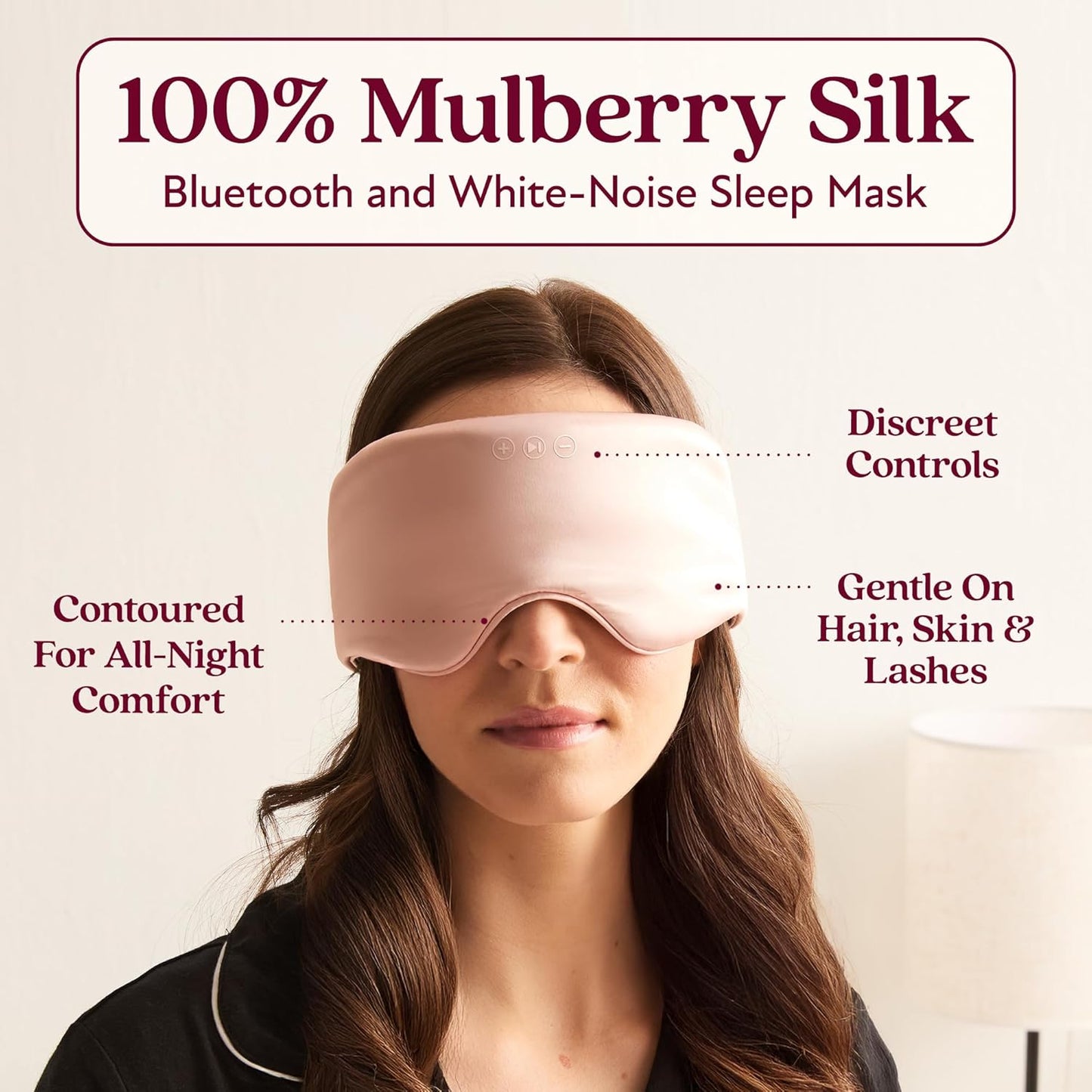 SilkSound 100% Mulberry Silk Bluetooth Sleep Mask, Skin-Friendly Sleeping Eyemask with Bluetooth Sleep Headphones, Silk Eye Mask Headphones with Small Side Speakers, White Noise Head Phones Ear Muffs