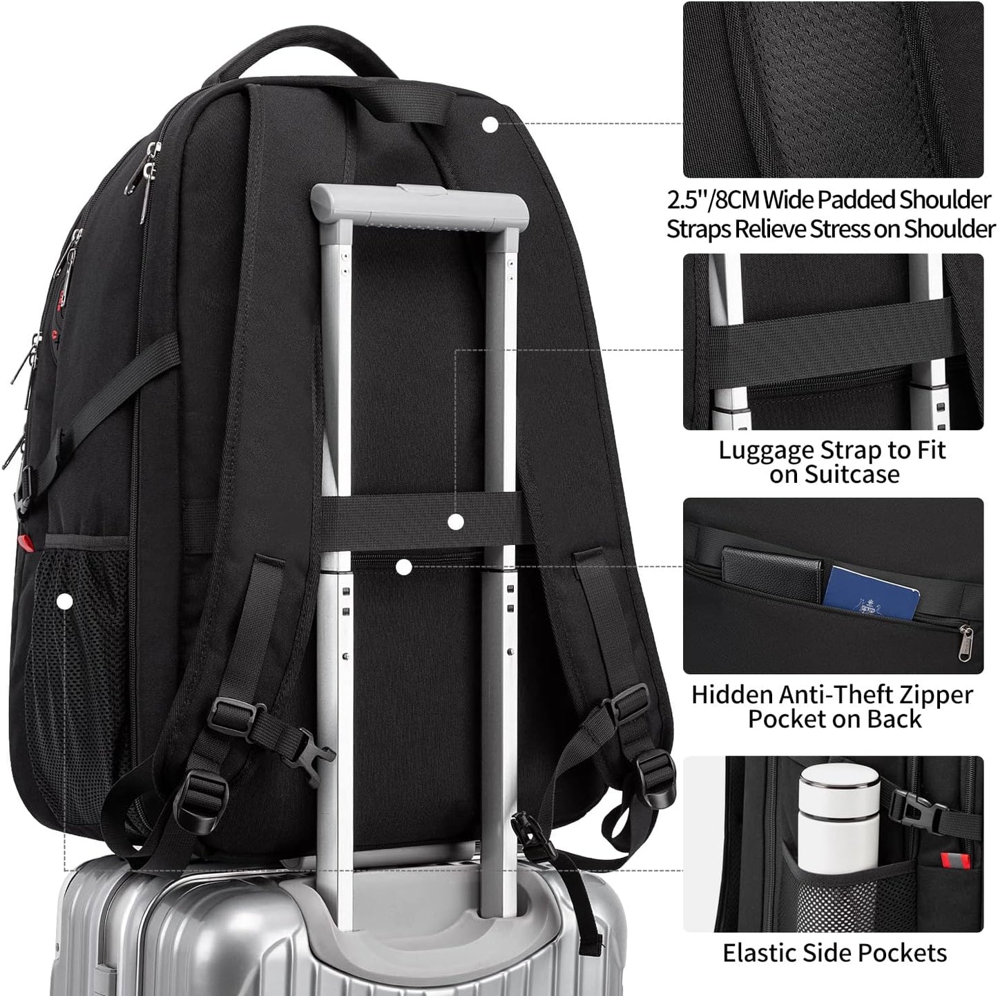 Travel Laptop Backpack, 18.4 inch Extra Large Backpack for Men and Women, 45L Capacity Business Computer Back Pack (Black, 18.4 Inch)