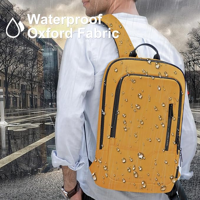 hk Backpack for Men Business Slim Backpack with USB Charger Computer Lightweight Anti-theft Travel (Yellow, 17.3 Inch)