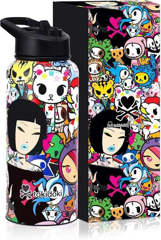Tokidoki Unicorno Bottle 32oz Insulated Stainless Steel Water Bottle Reusable Vacuum Insulated Water Bottle Tumbler with Leak Proof Flip Bottle for Travel Office Gym (signature)
