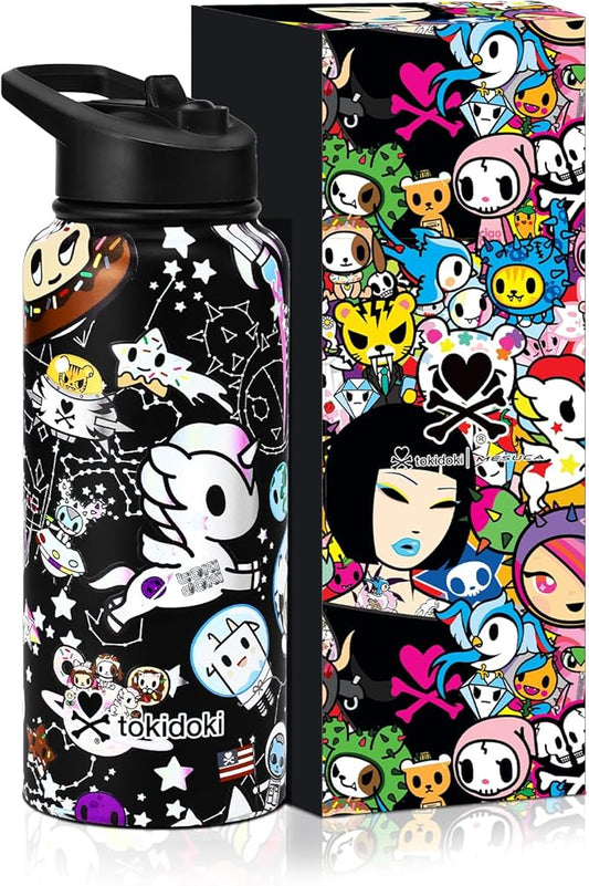 Tokidoki Unicorno Bottle 32oz Insulated Stainless Steel Water Bottle Reusable Vacuum Insulated Water Bottle Tumbler with Leak Proof Flip Bottle for Travel Office Gym (space)