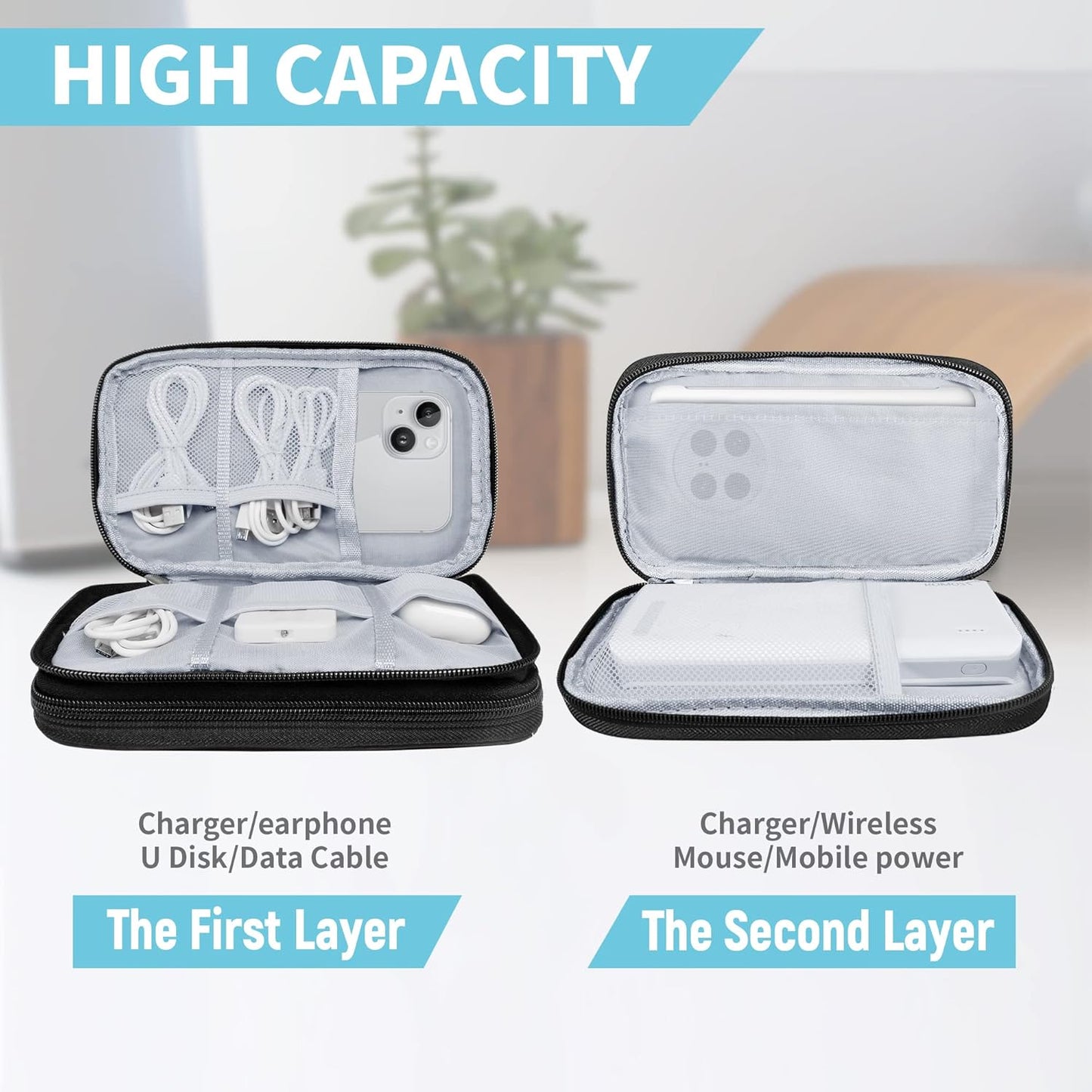 Electronics Organizer Travel Case,Electronic Accessories Storage Bag,Portable Waterproof Cable Organizer Bag,Travel Cord Organizer Bag for Small Charging Cord Storage,Cables,SD Card-Black