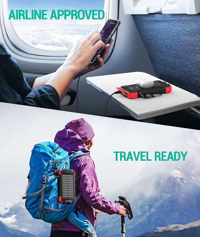 BLAVOR Solar Power Bank 10,000mAh, Portable Wireless Charger, 20W Fast Charging External Battery Pack with USB C for Cell Phones, Solar Panel Charging with Dual Flashlight for Camping