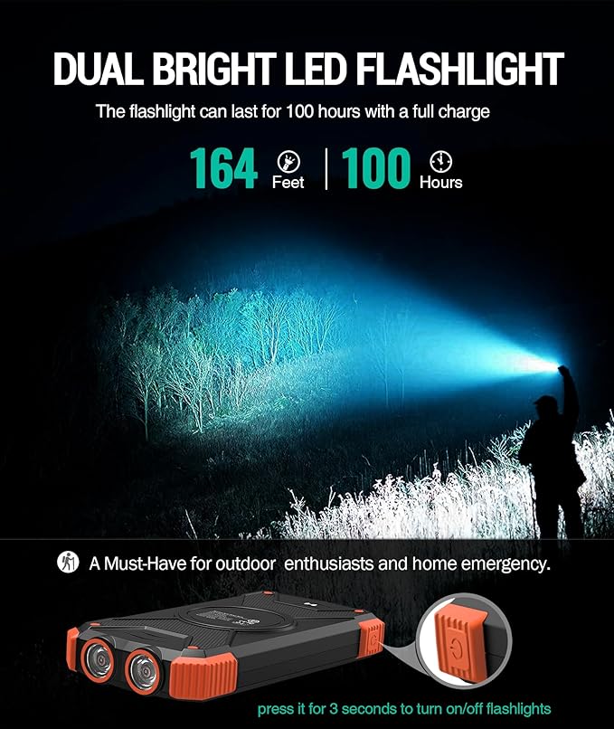 BLAVOR Solar Power Bank 10,000mAh, Portable Wireless Charger, 20W Fast Charging External Battery Pack with USB C for Cell Phones, Solar Panel Charging with Dual Flashlight for Camping