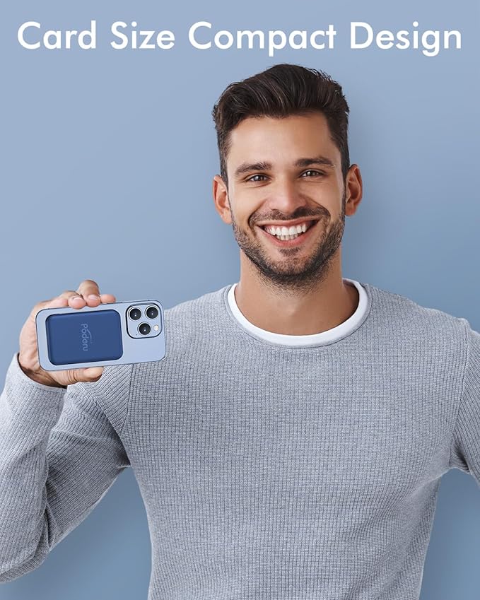 podoru for Magsafe Battery Pack, 5000mAh Magnetic Power Bank with Type-C Cable 20W PD Fast Charging Lighting Input Wireless Portable Charger for iPhone 17/16/15/14/13/12/ All Series-Dark Blue