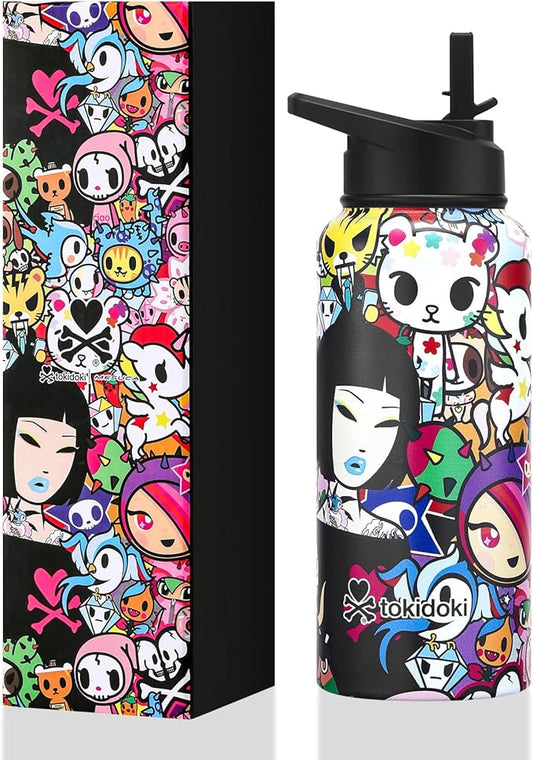 Tokidoki Unicorno 32OZ Water Bottle with straw Anime Cartoon Reusable Insulated Water Bottle Cup Tumbler with Leak Proof Flip for Outdoor Gym(signature)