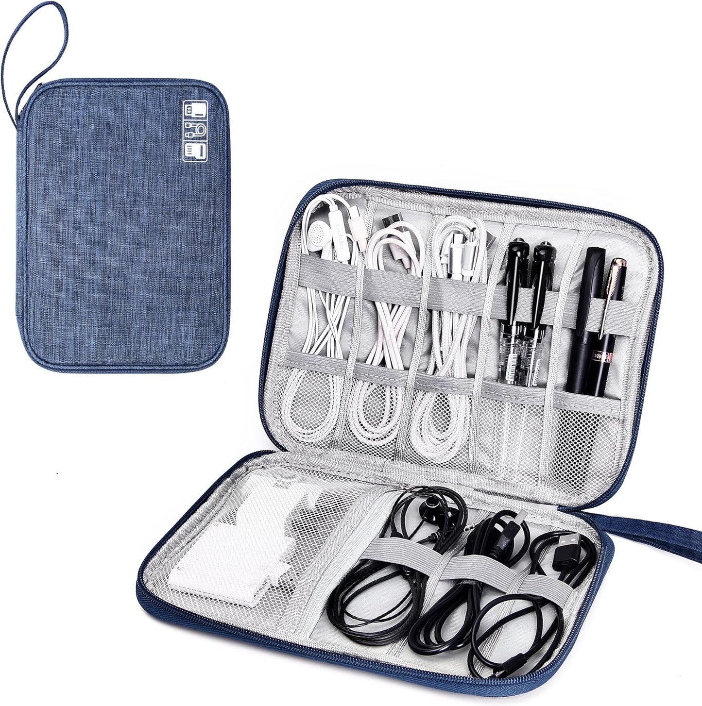 SELLYFELLY Travel Electronics Organizer Portable Cable Organizer Bag for Storage Electronic Accessories Case for Cord,Phone,Charger,Flash Drive (Navy Blue)