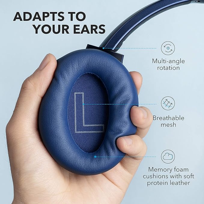 Soundcore Life Q20 Hybrid Active Noise Cancelling Wireless Bluetooth Headphones Over Ear with 40H Playtime, Hi-Res Audio, Deep Bass, Memory Foam Ear Cups and Headband (Renewed)