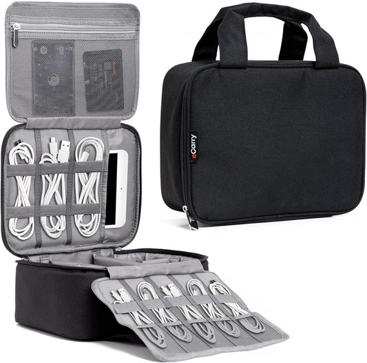 Electronics Organizer Case - Multi-Layer Full Flat Opening With Compartments and Pockets - Cord Organizer for Accessories, Cables, Electronics Travel