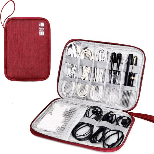 SELLYFELLY Travel Electronics Organizer Portable Cable Organizer Bag for Storage Electronic Accessories Case for Cord,Phone,Charger,Flash Drive (Wine Red)