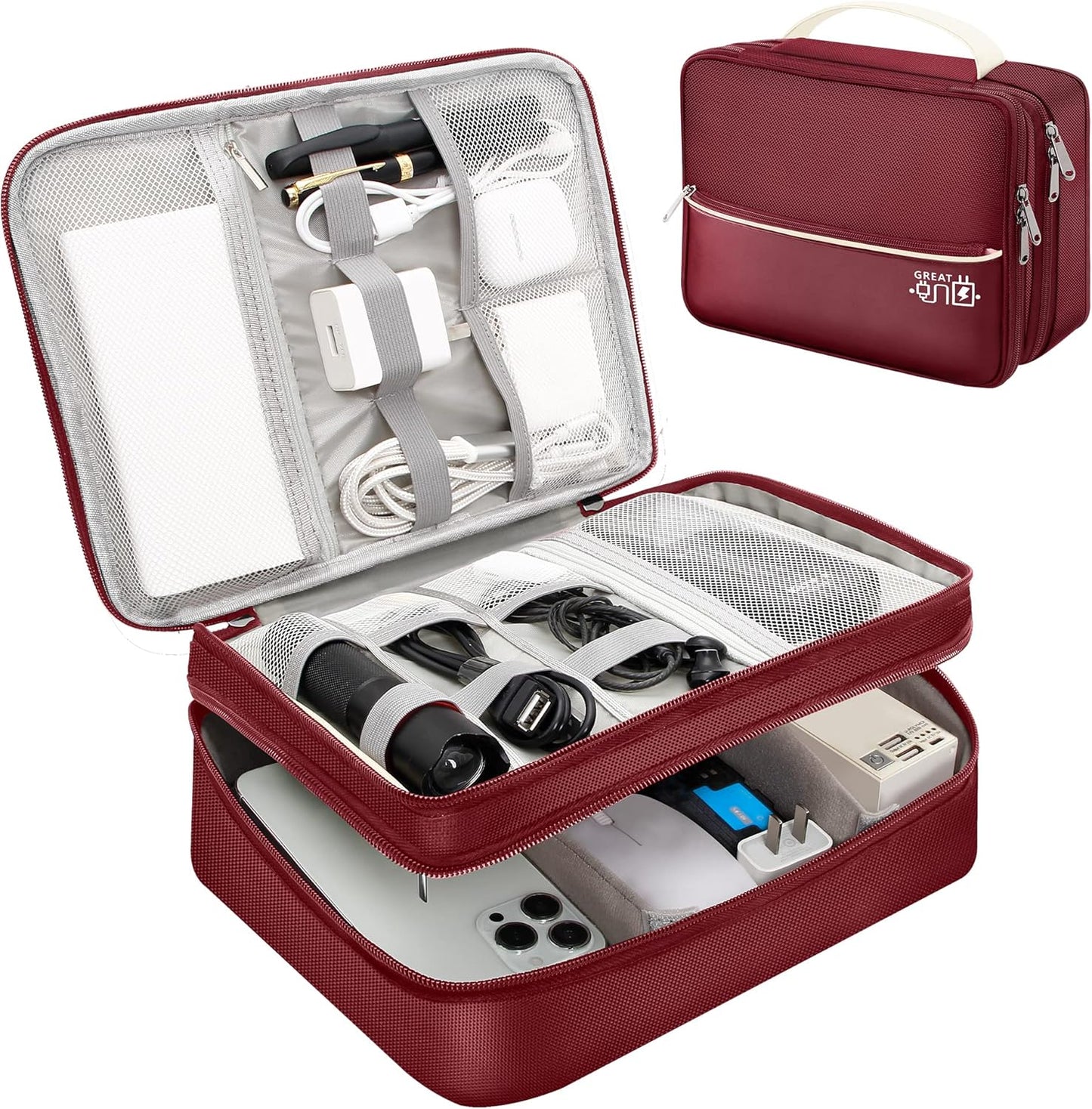 SELLYFELLY Electronics Travel Organizer, Double Layer Cable Organizer Bag Watreproof Electronics Accessories Storage Bag for Cord, Charger, Phone, Power Bank, Hard Drive